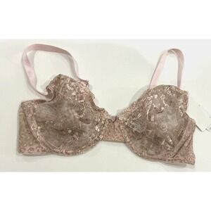 Lunaire Y2K Unlined‎ Lace Bra Pink Sheer Whimsi Fairy Romantic 90s Coquette 36C